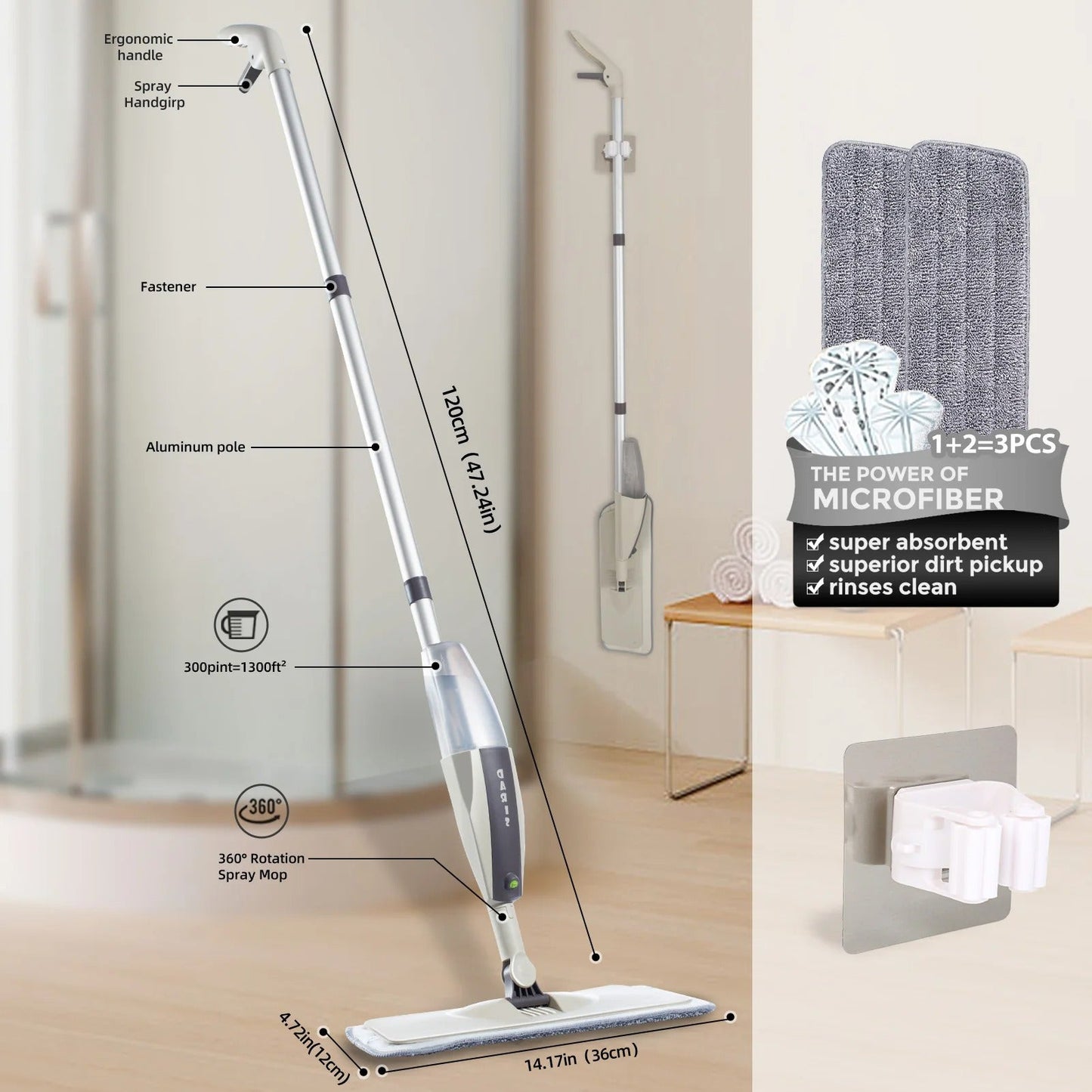 Spray Mop with Microfiber Pad – Reusable Flat Floor Cleaning Mop