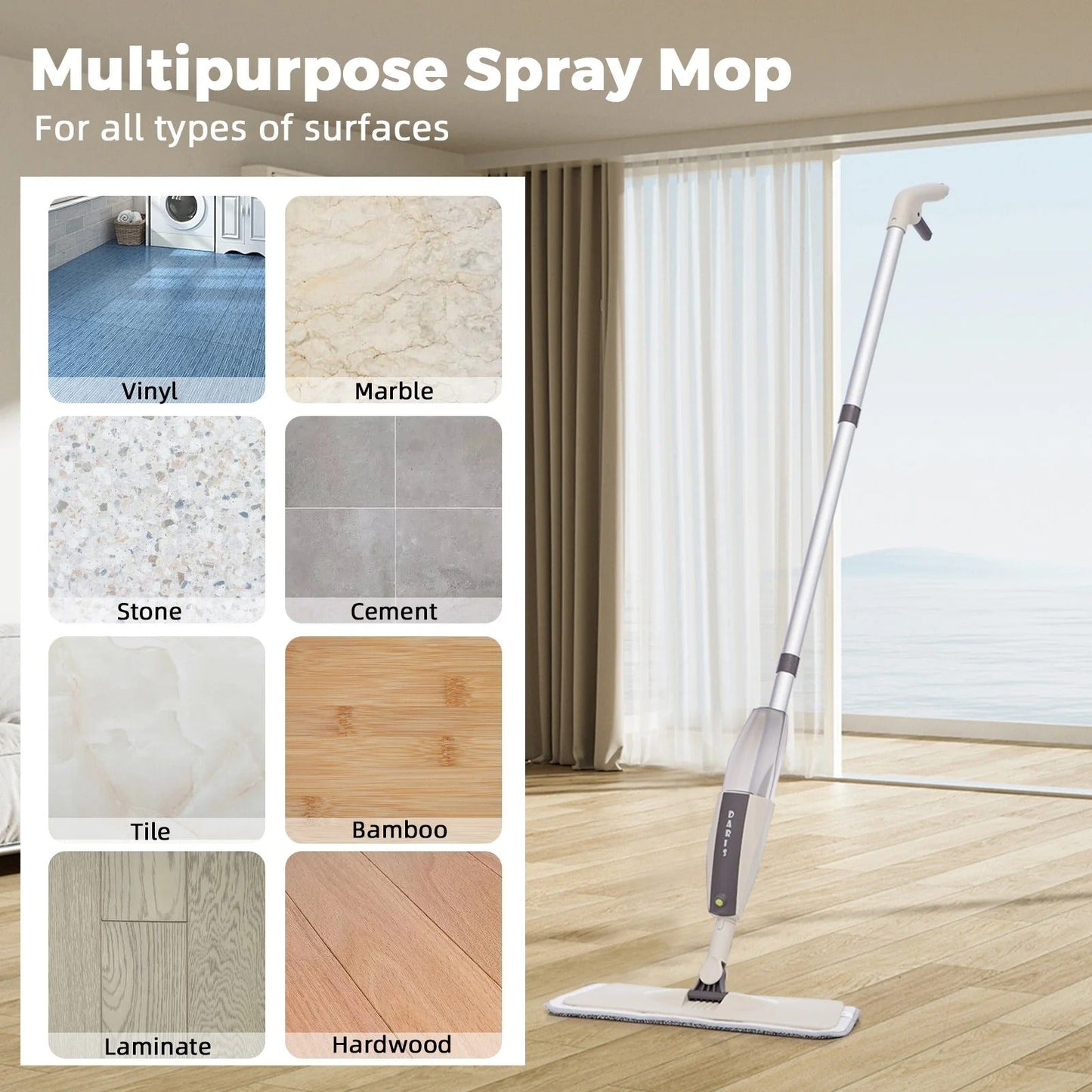 Spray Mop with Microfiber Pad – Reusable Flat Floor Cleaning Mop
